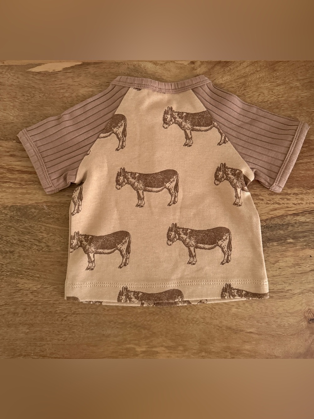 Kate Quinn Unisex Baby Brown Donkey Print Raglan Tee-3-6 month-NWOT - Picture 2 of 2
